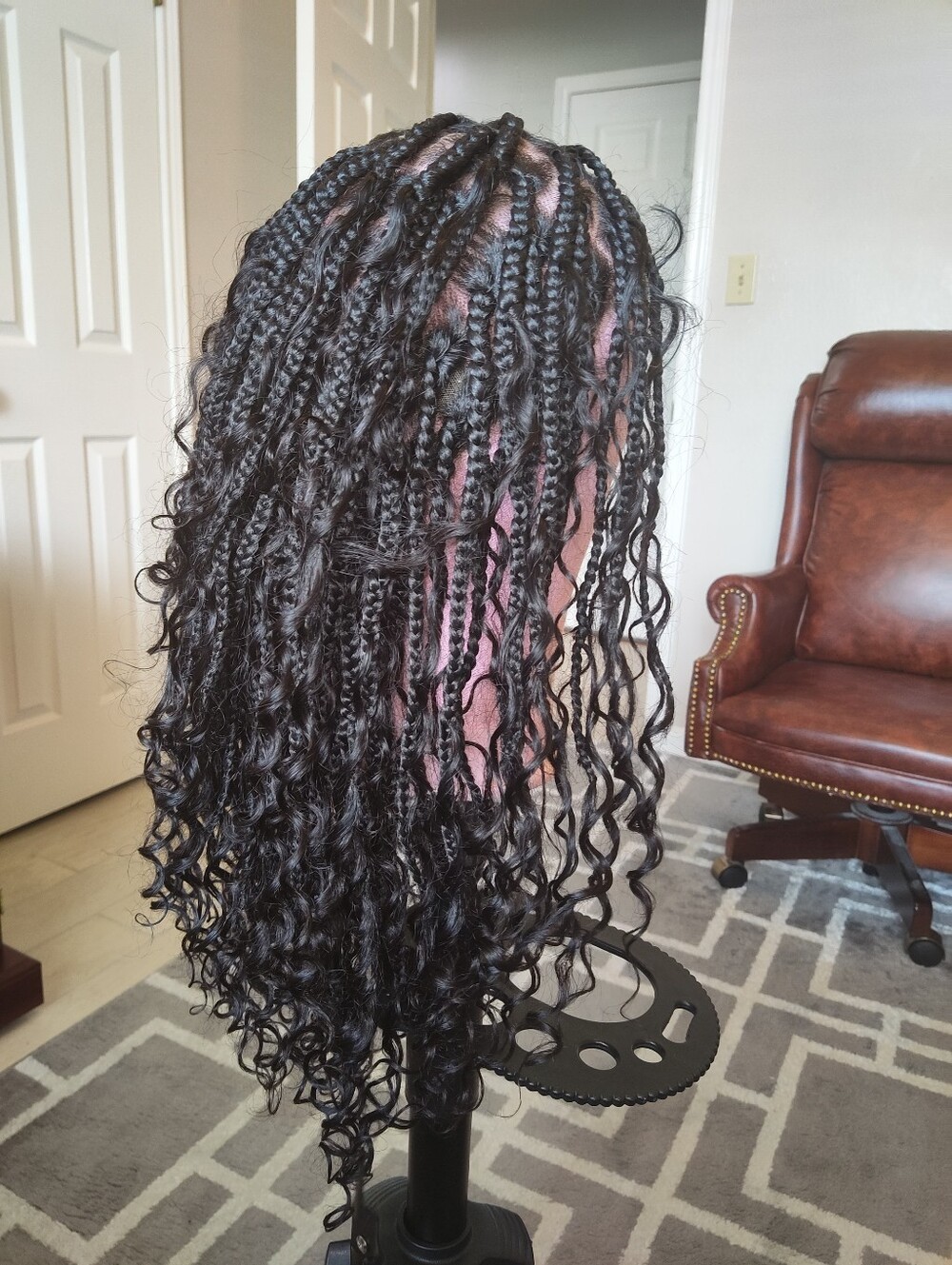 Full Lace 360 Braided Wig Black Human Hair Synthetic Braids Glueless Pre Plucked - Picture 10 of 13